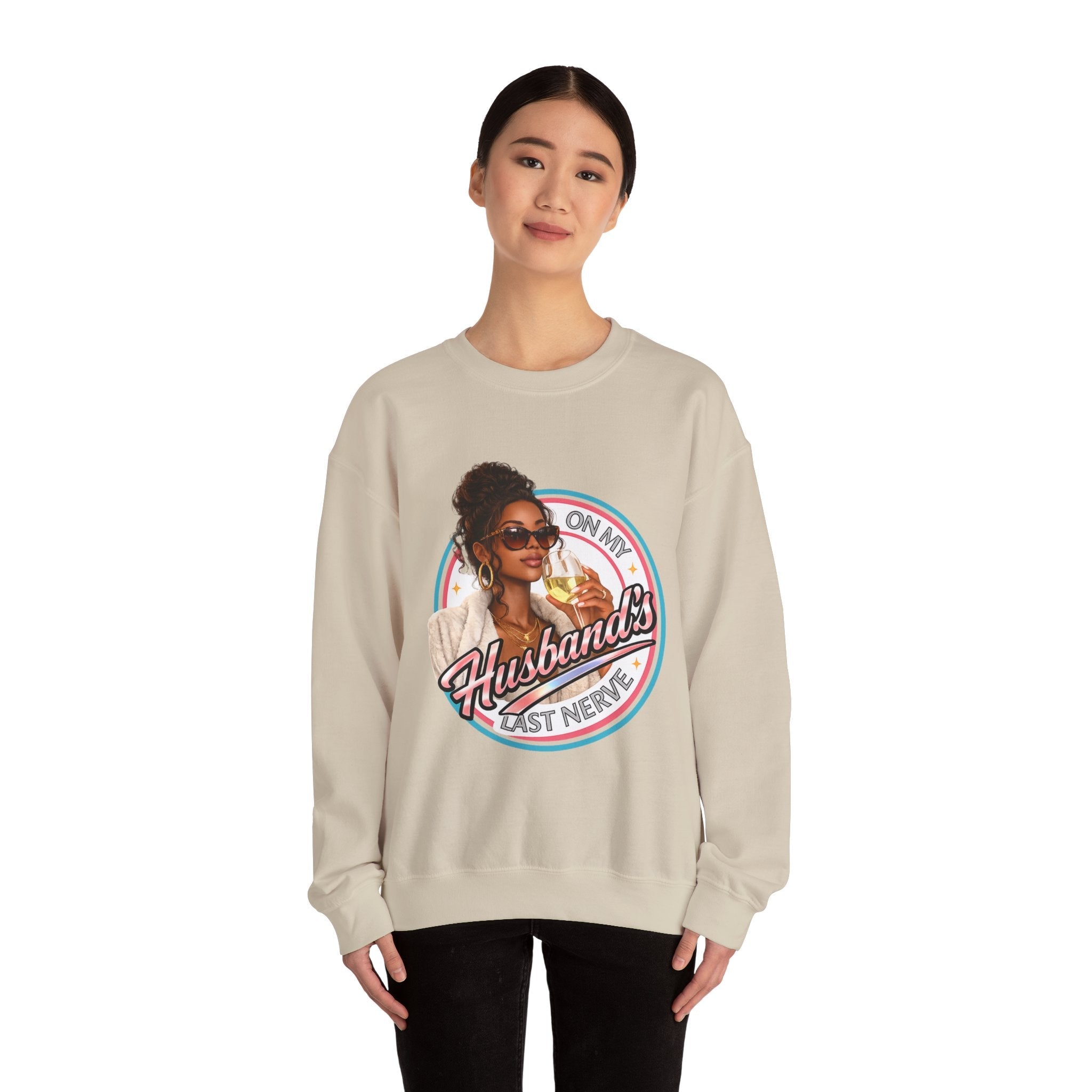 On My Husband's Last Nerve Crewneck Sweatshirt | Sassy Woman Retro Graphic