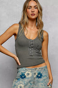 Lace Trim Tank with Front Button Closure