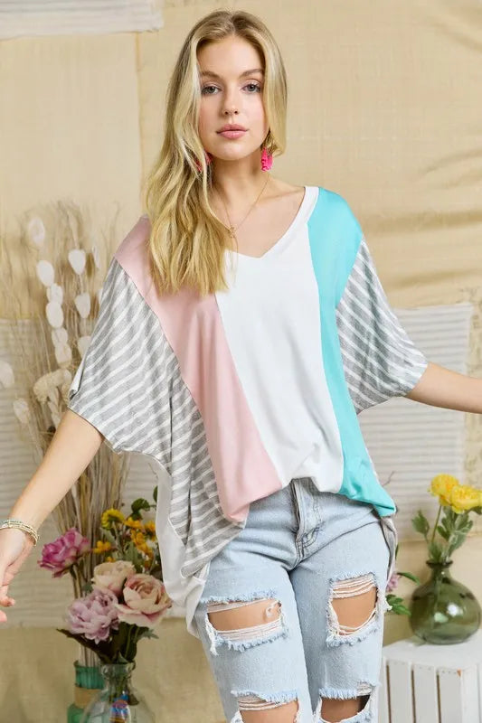 Colorblock Casual Knit Tunic Top