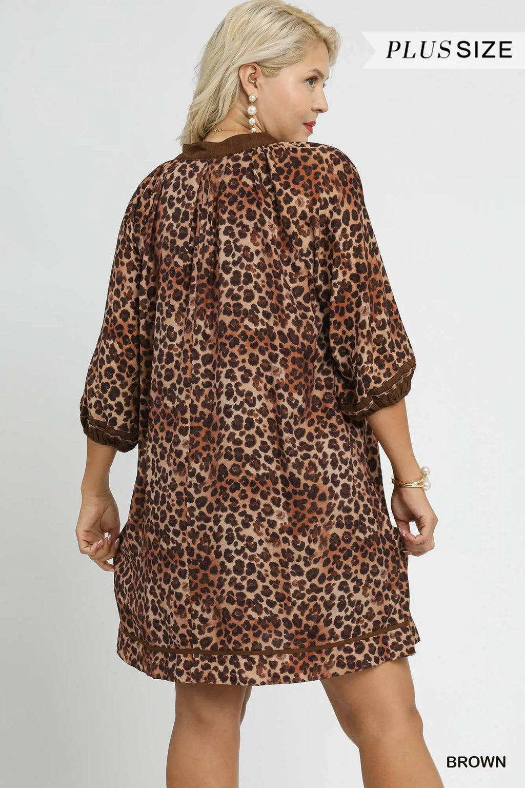 Full Size Leopard Print Mini Dress with Contrast Trim Plus Size