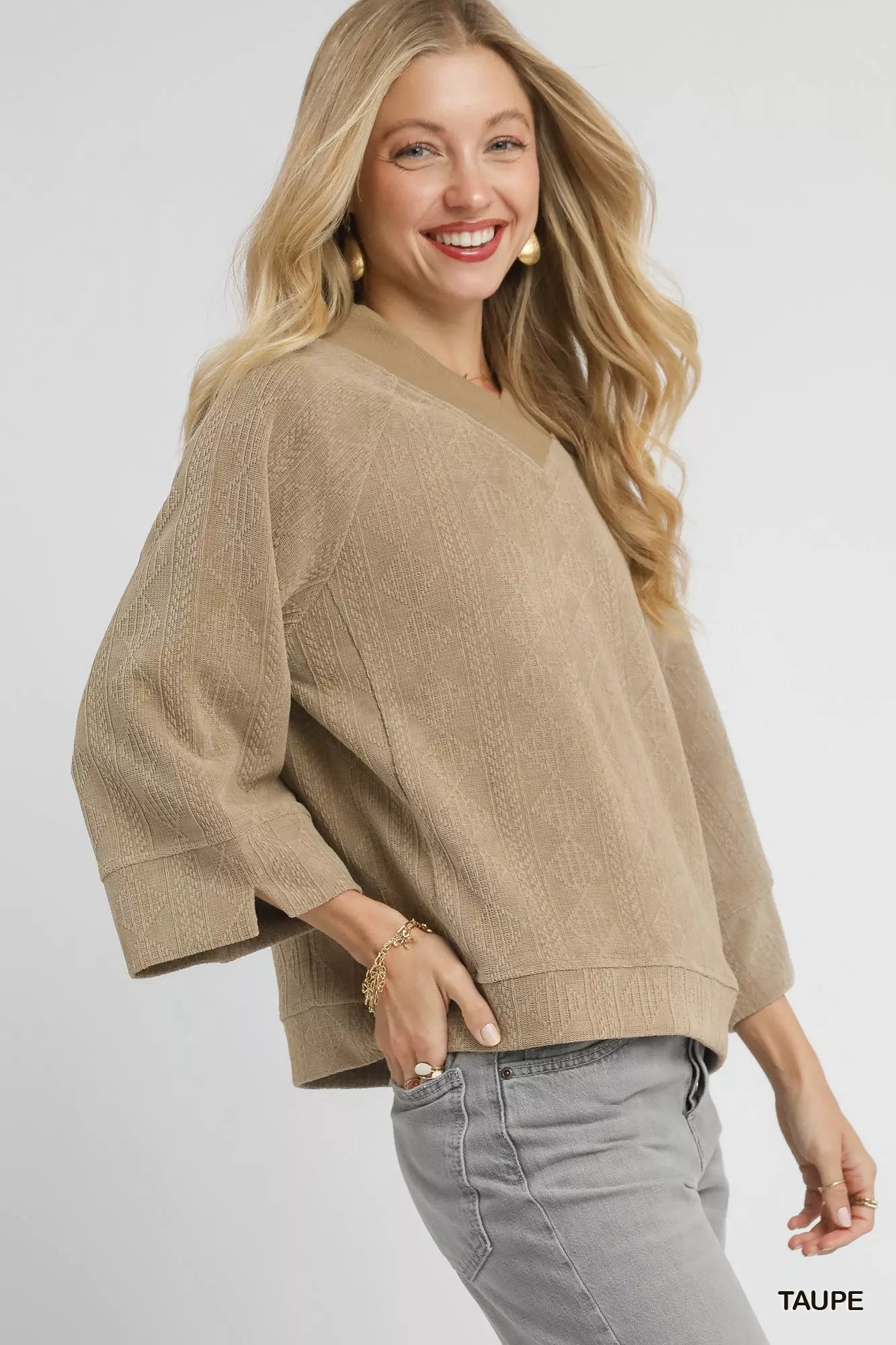 Textured Knit V-Neck Top