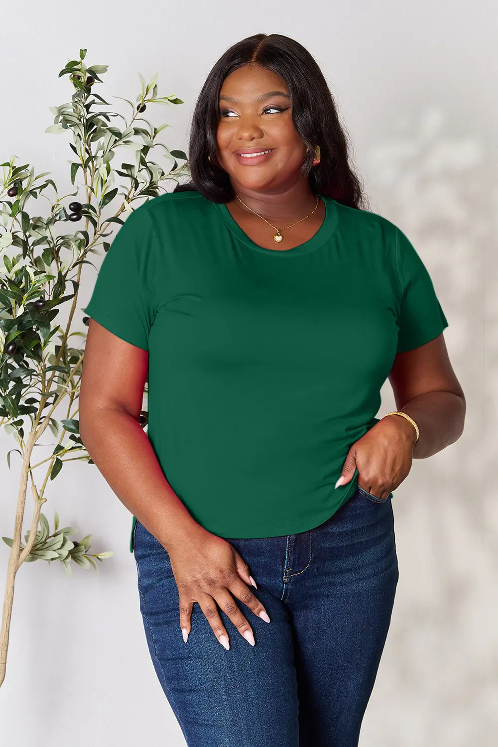 Full Size Round Neck Short Sleeve T-Shirt Plus Size