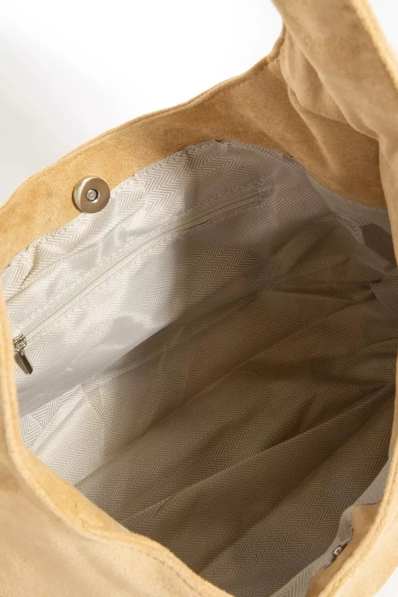 Faux Suede Studded Trim Hobo Bag
