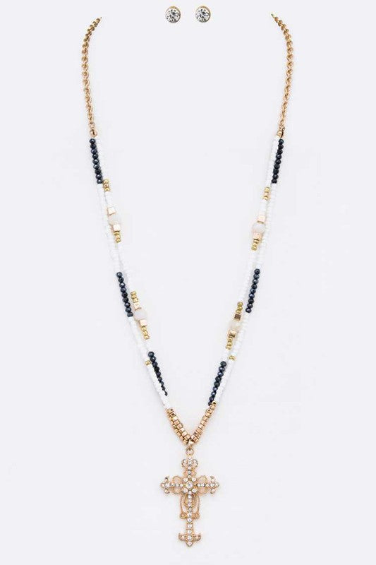Crystal Cross Pendant Necklace Set