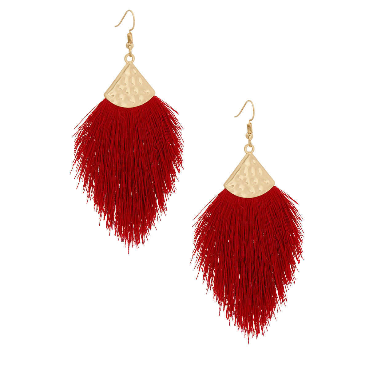 Silk Tassel Fish Hook Earrings Burgundy Stylish Statement Jewelry