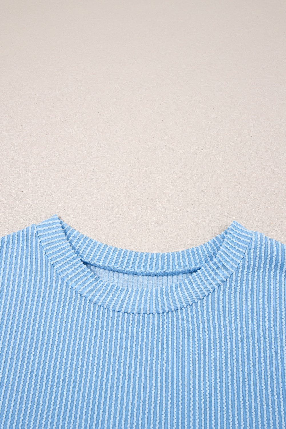 Light Blue Corded Colorblock Pocket Crew Neck T Shirt