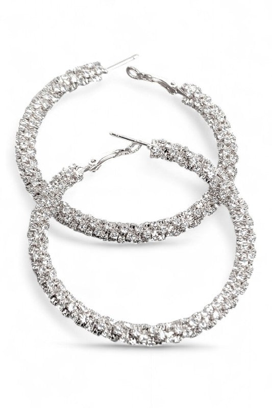 Rhinestone Hoop Earrings 60MM Statement Stylish Jewelry