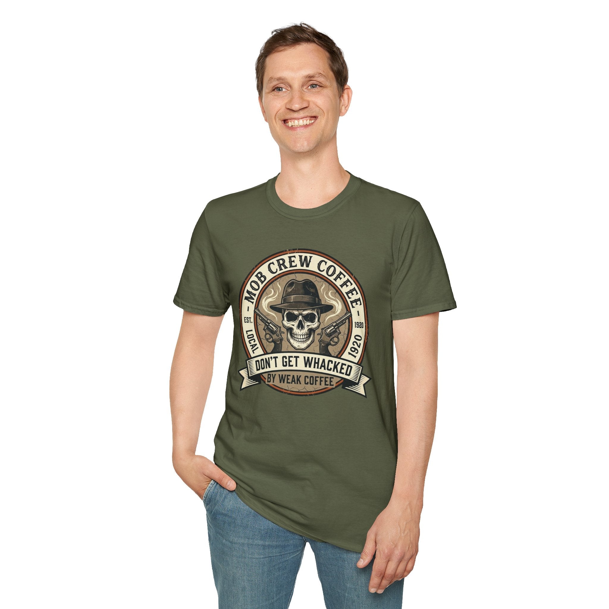 Mob Crew Don’t Get Whacked by Weak Coffee T-Shirt - Vintage Skull Roast Tee