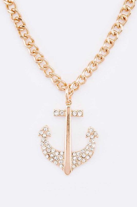 Crystal Anchor Pendant Necklace Set