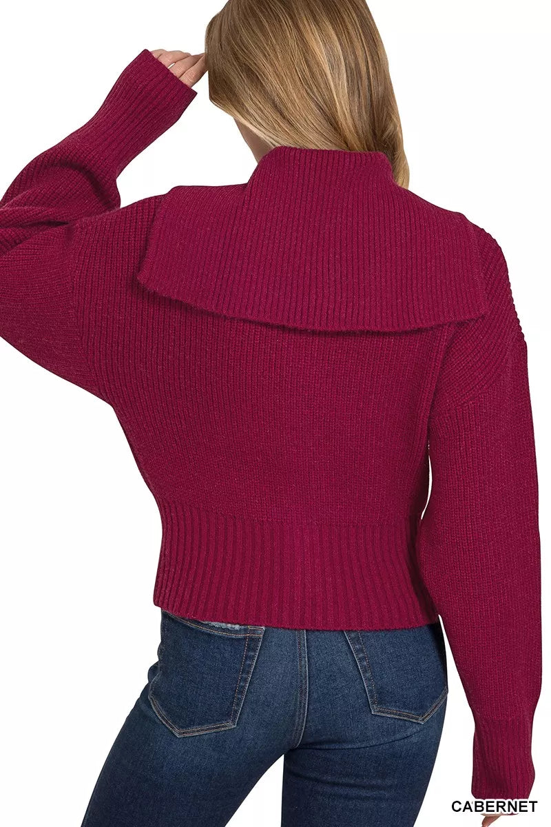Ribbed Collared Zip Up Sweater Cardigan