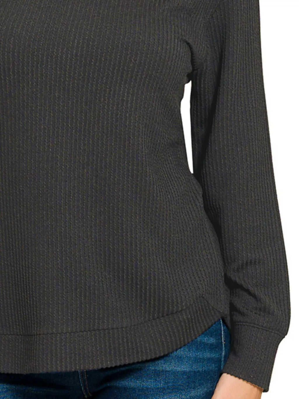 Full Size Raised Rib Round Neck Long Sleeve Top Plus Size