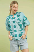 Floral Smocked Notched Puff Sleeve Blouse