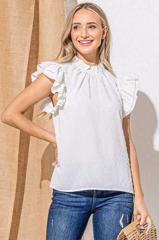 Polka Dot Textured Double Layered Ruffles Blouse