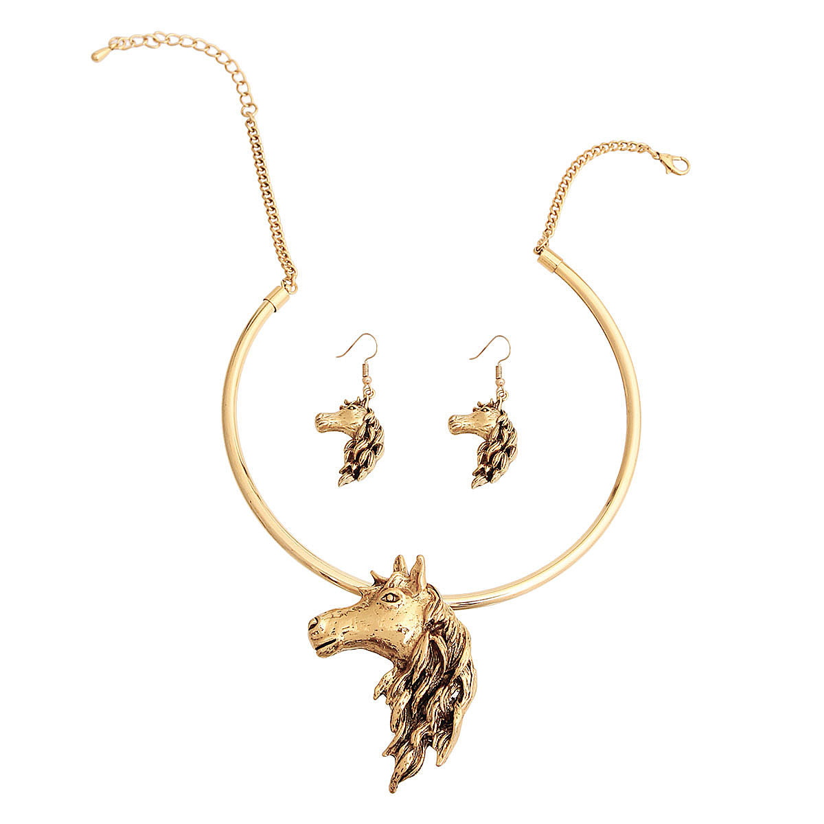 Horse Necklace Burnished Gold Stylish Statement Jewelry