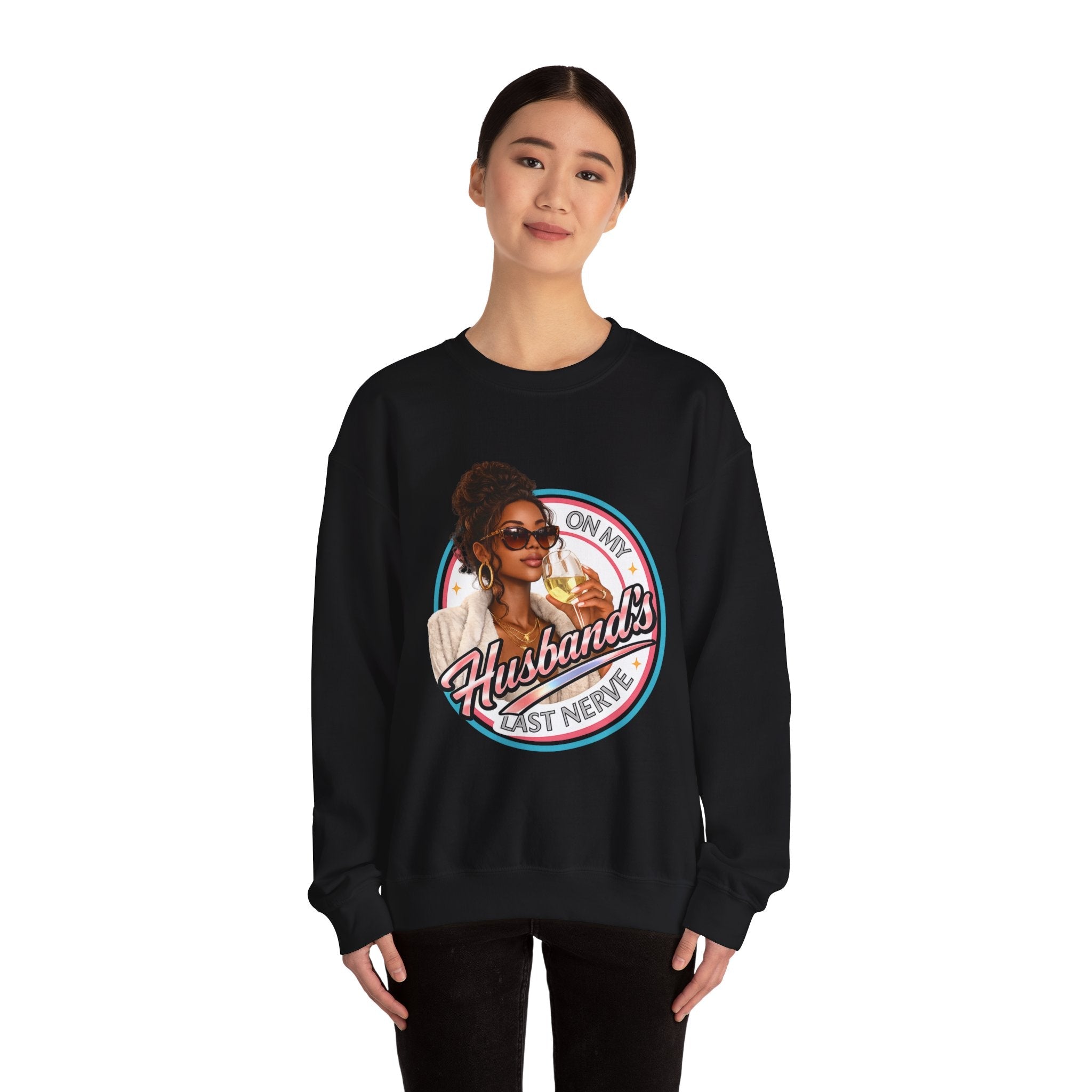 On My Husband's Last Nerve Crewneck Sweatshirt | Sassy Woman Retro Graphic