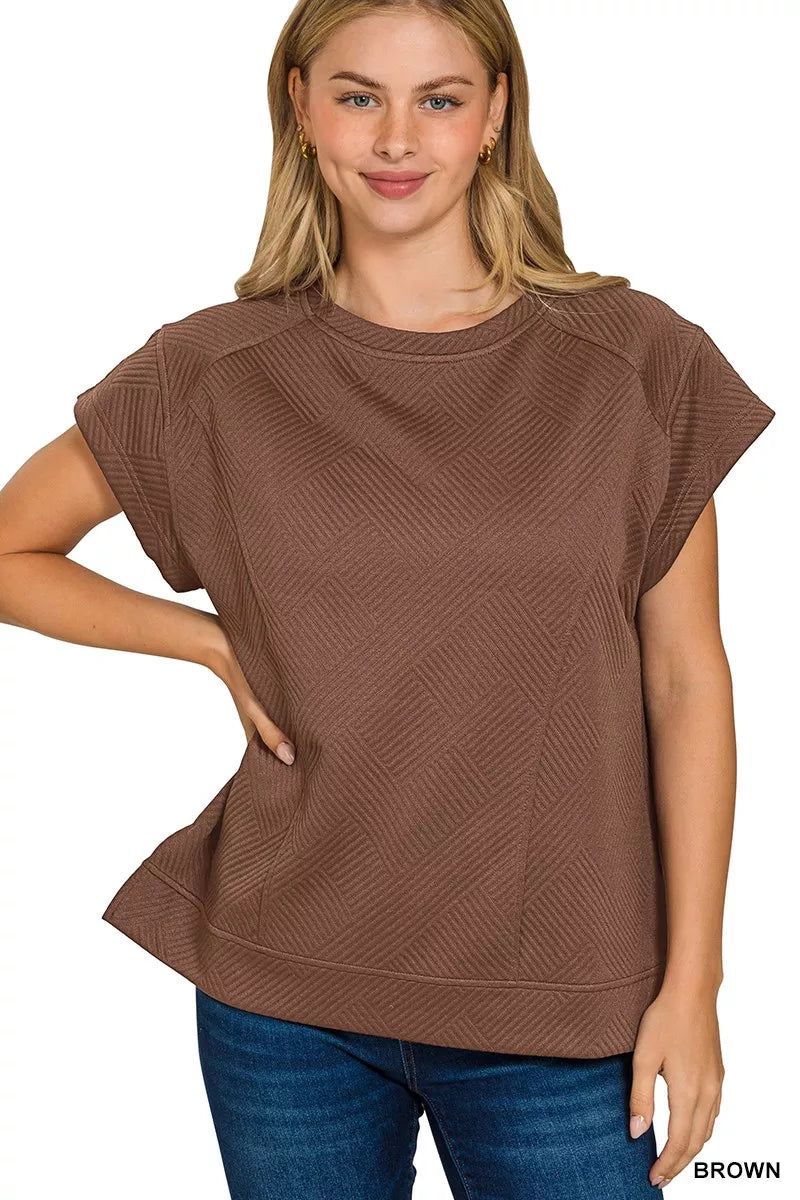 Textured Knit Jacquard Short Sleeve Top