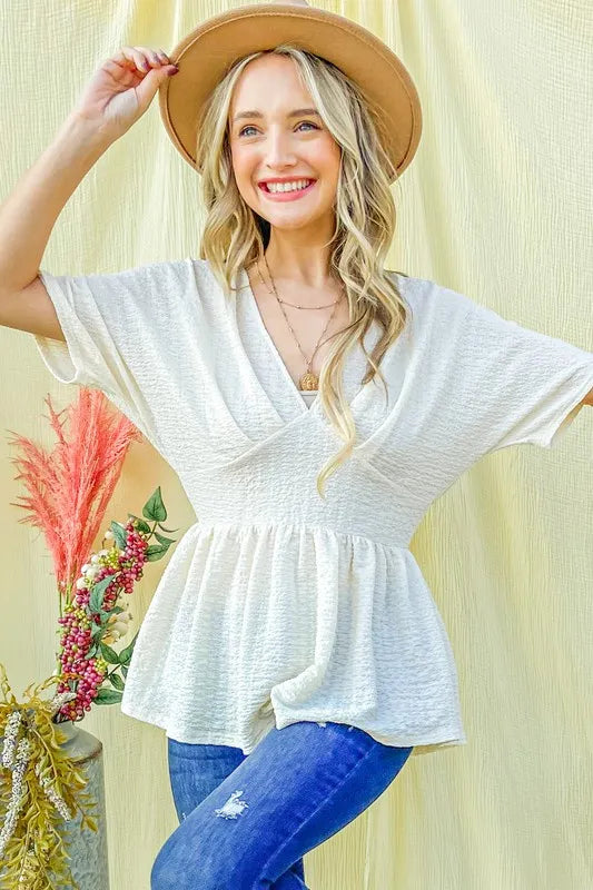 Textured and Soft V Neck Casual Top