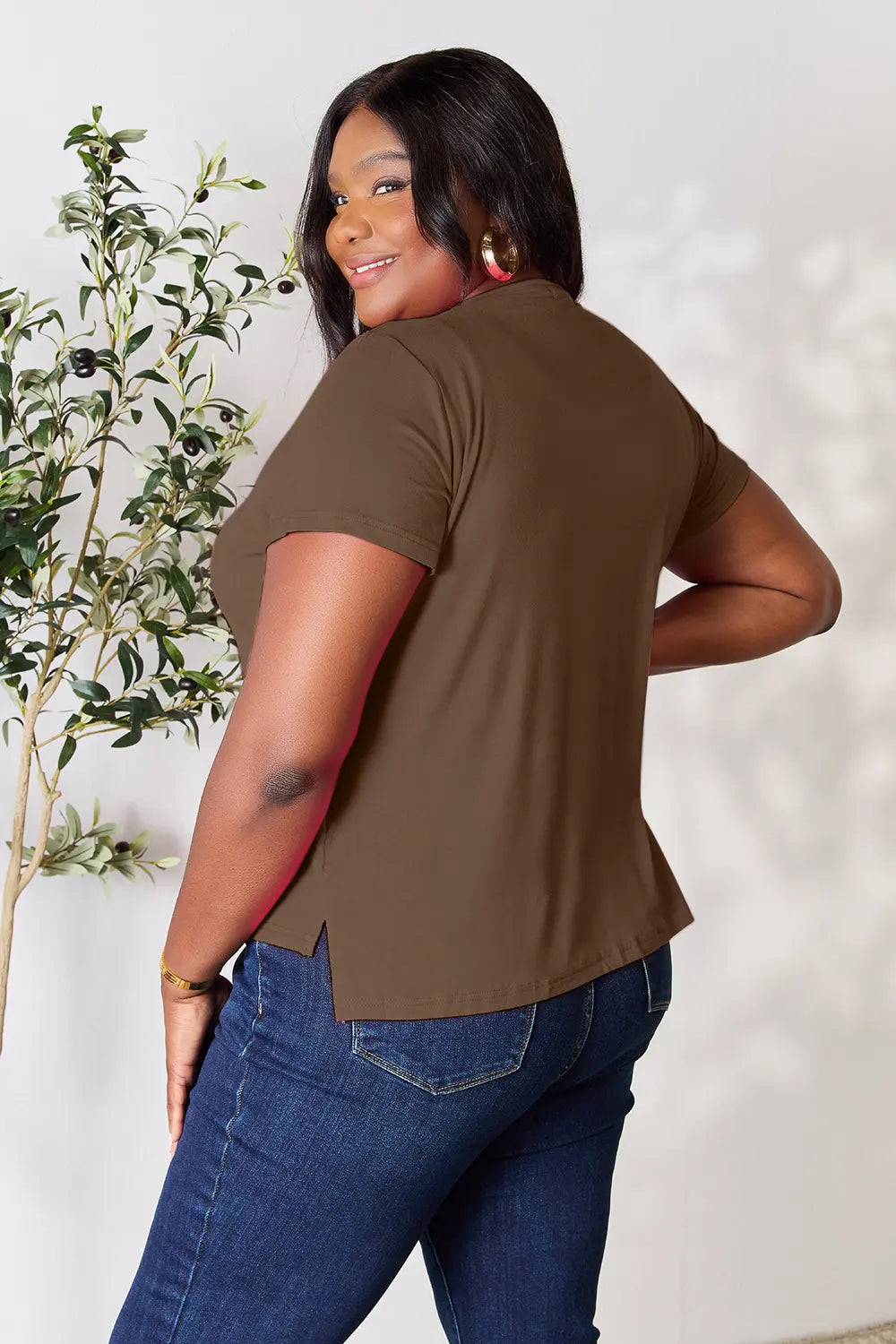 Full Size Round Neck Short Sleeve T-Shirt Plus Size