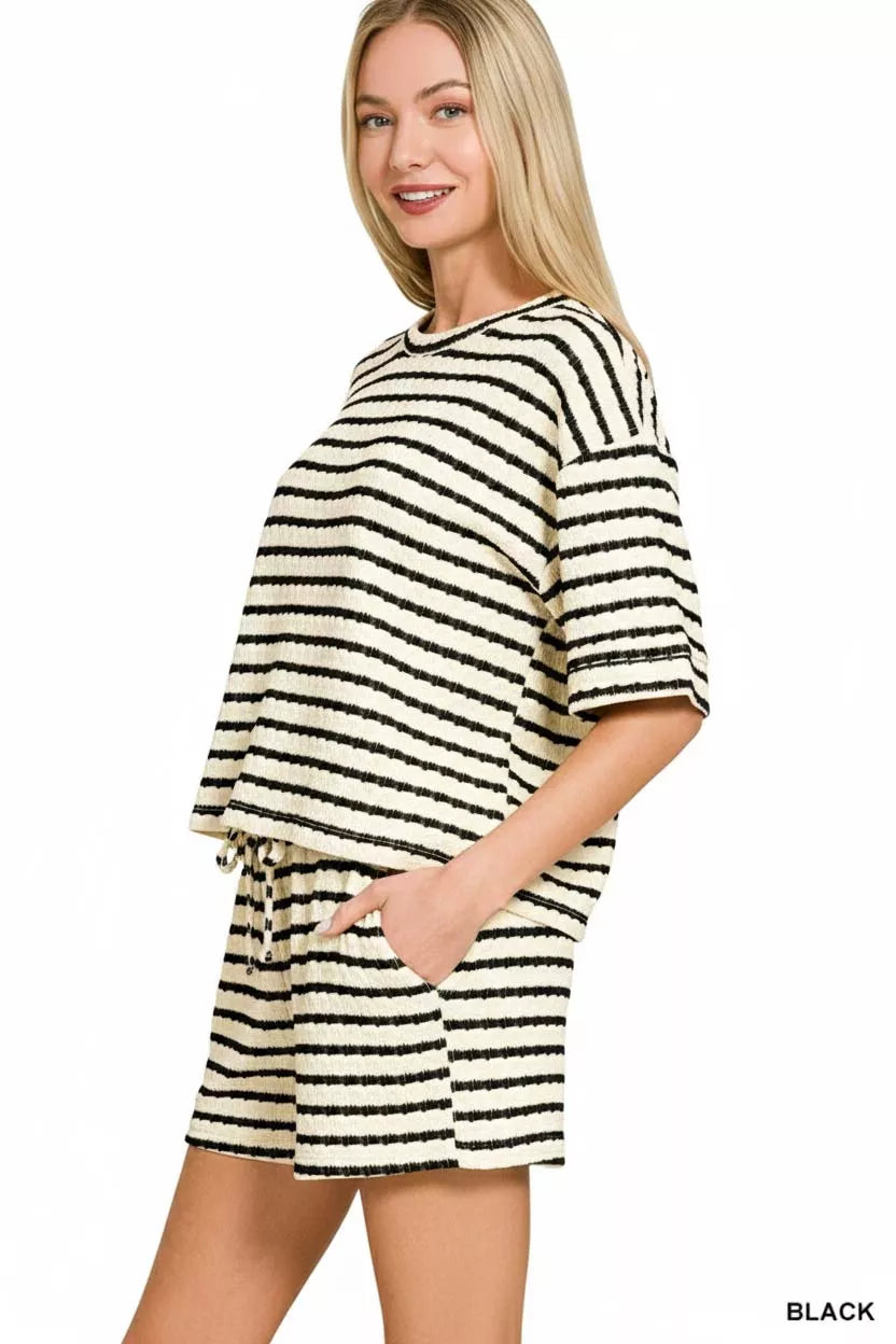 Striped Short Sleeve Tee & Shorts Set