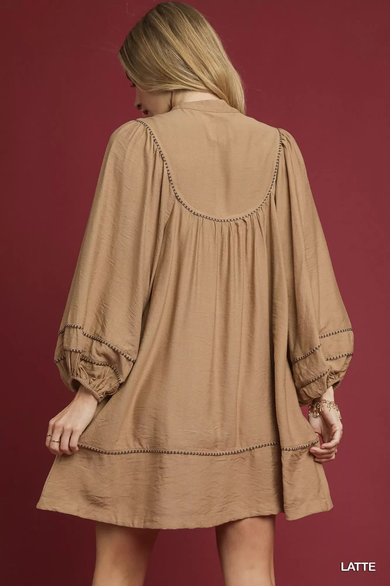 Boho Peasant Mini Dress with Trim Detail