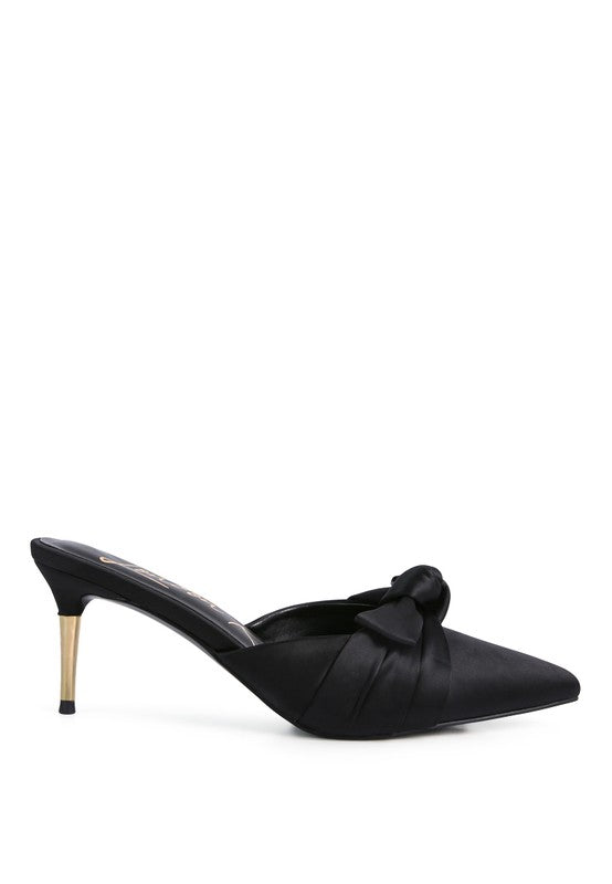 Queenie Satin High Heeled Mule Sandals