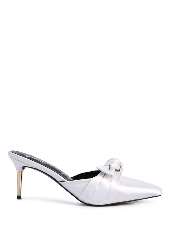 Queenie Satin High Heeled Mule Sandals