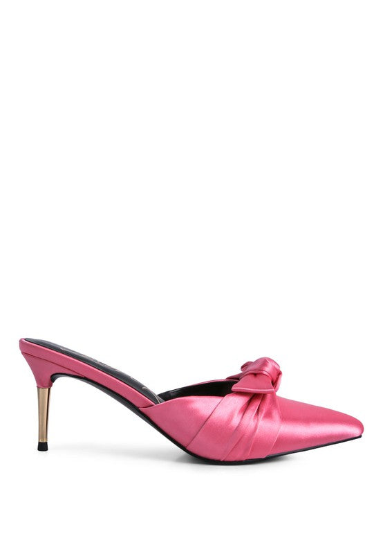 Queenie Satin High Heeled Mule Sandals