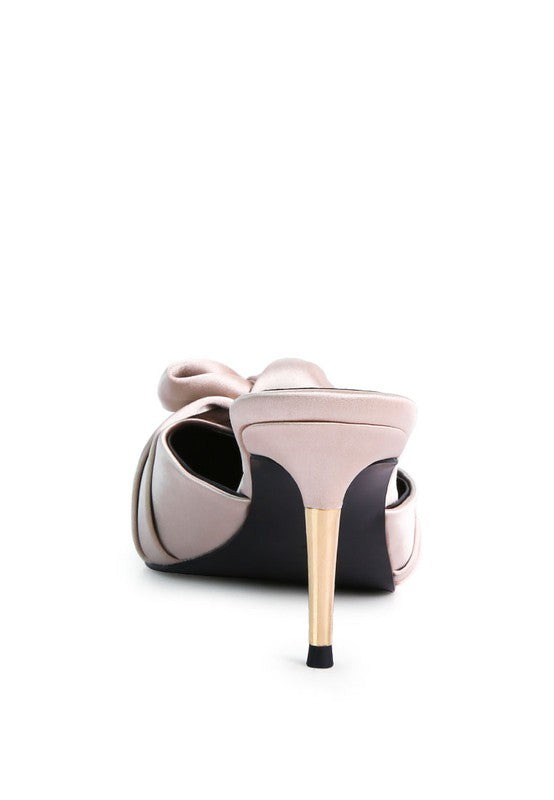 Queenie Satin High Heeled Mule Sandals