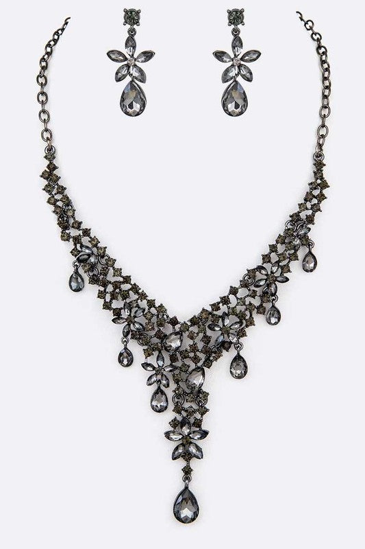 Crystal Teardrop Statement Bridal Necklace Set