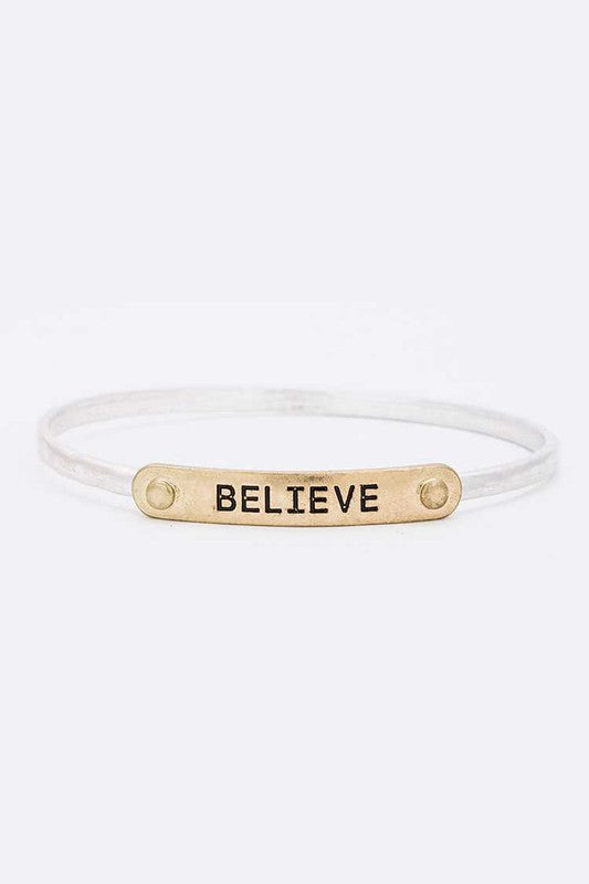 2 Tone Engraved Bangle Bracelet Believe Stylish Statement Jewelry