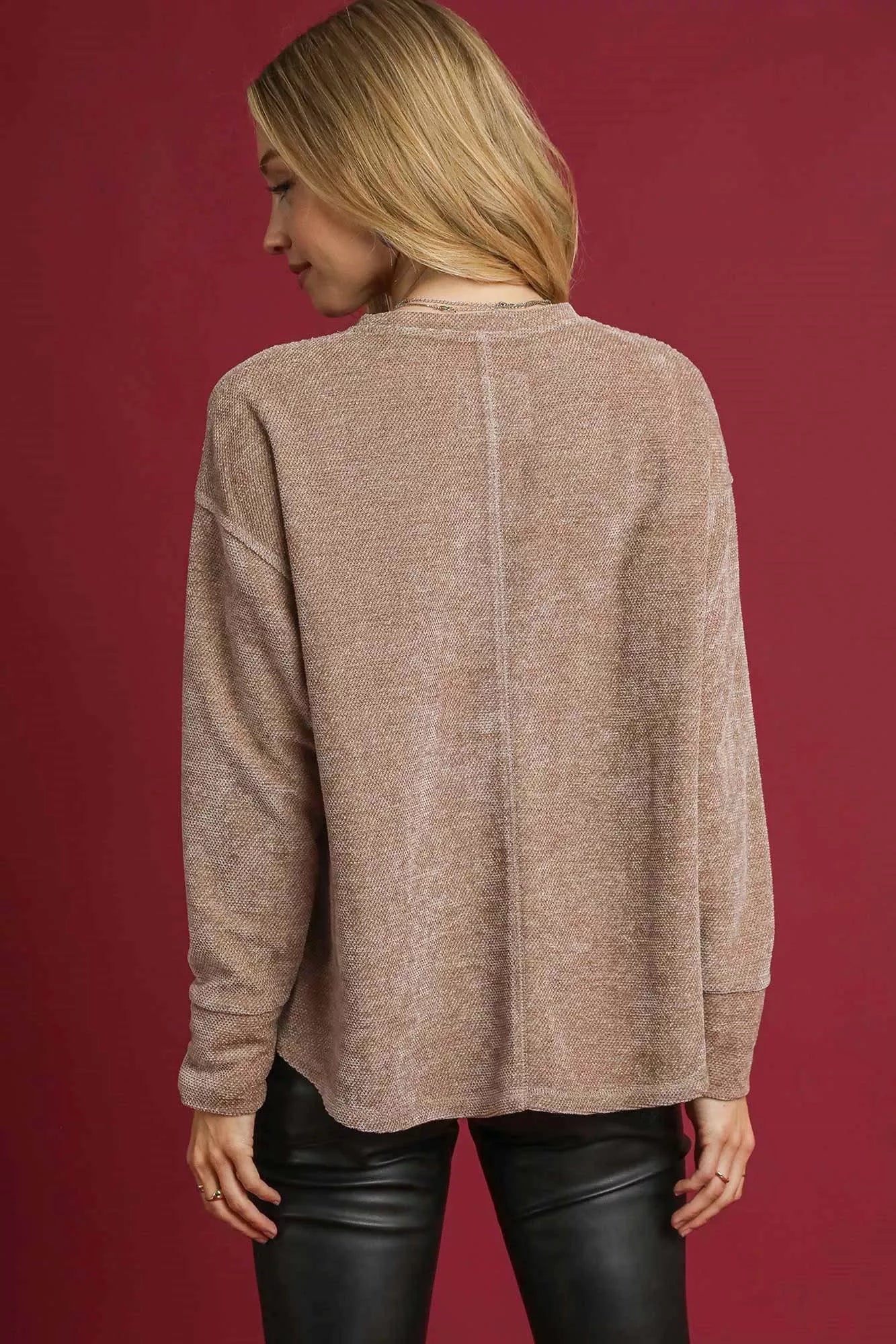 Round Neck Long Sleeve Side Slit Top