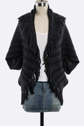 Fringe Lapel Collar Open Knit Cardigan