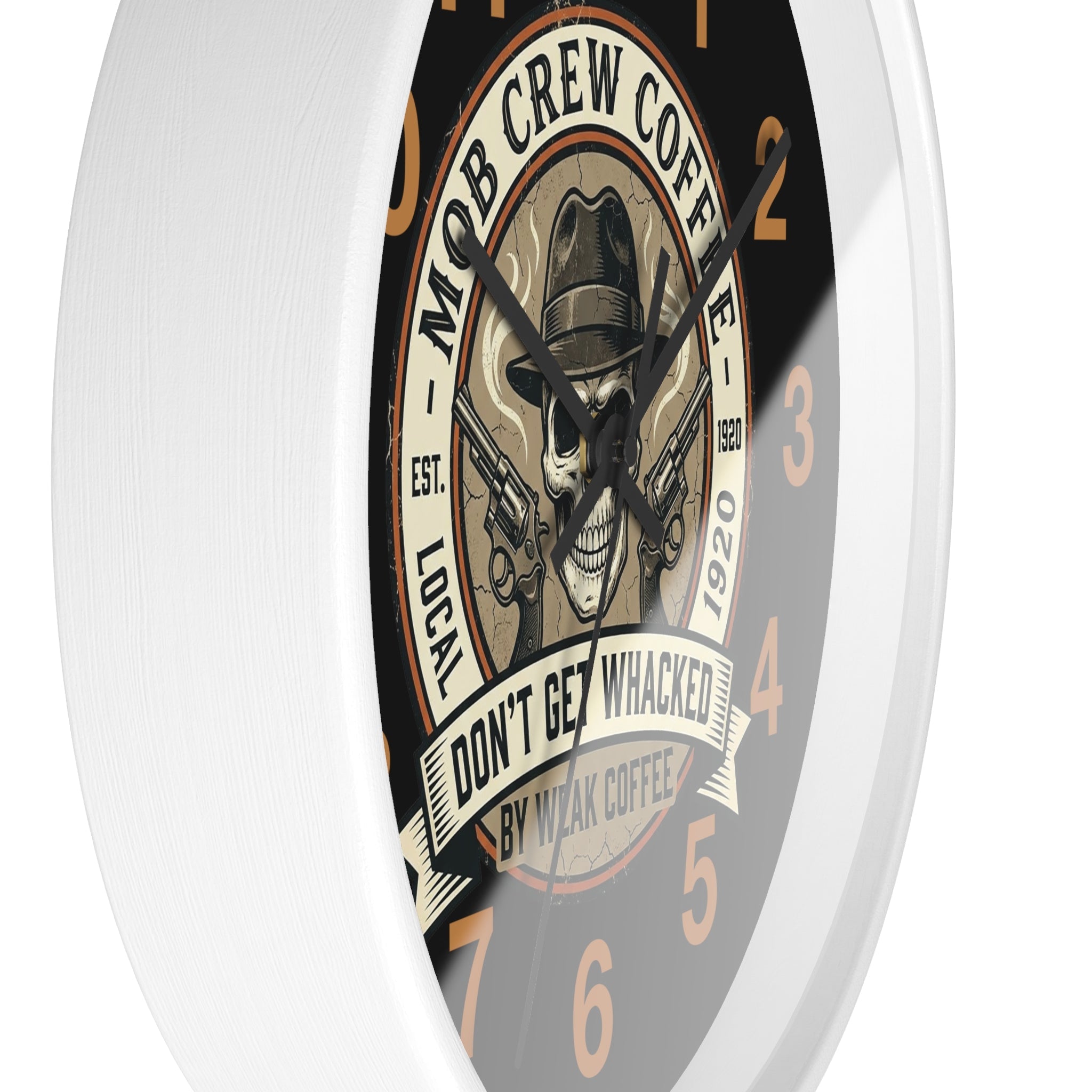 Mob Crew Coffee Wall Clock  “Don’t Get Whacked by Weak Coffee” Vintage Skull Clock