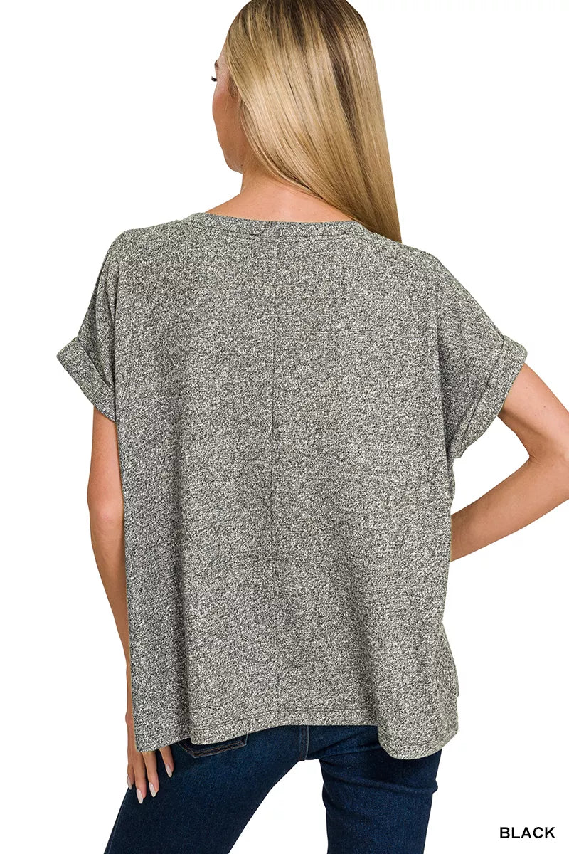 Soft Melange Hacci Short Sleeve Round Neck Top