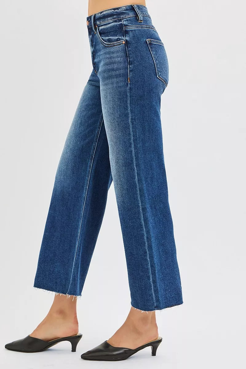 Full Size Mid Rise Crop Wide Raw Cut Hem Jeans Plus Size