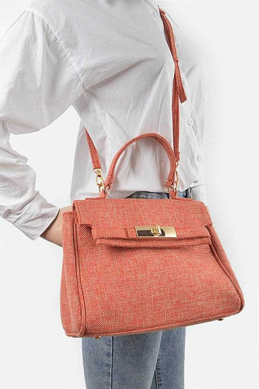 Top Handle Linen Bag Colorful Stylish Fashion Handbag