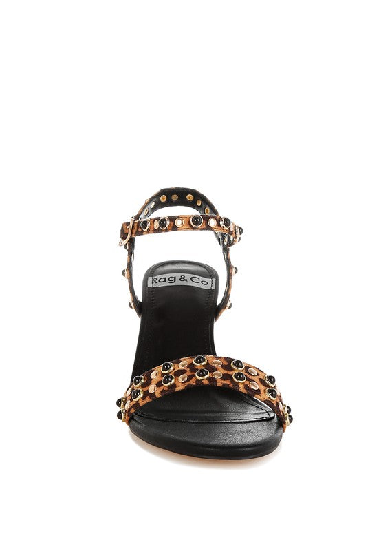 Laro Studs & Pearls Detail Leopard Sandals