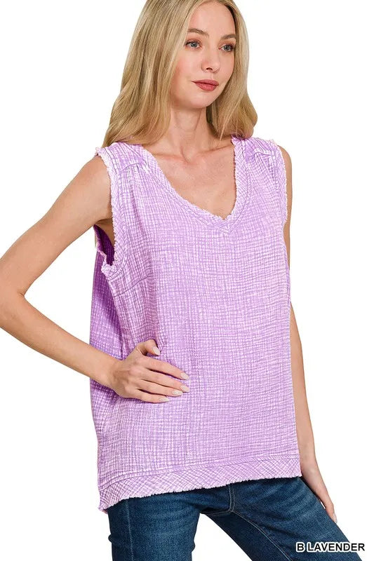 Double Gauze Raw Edge Acid Washed Tank