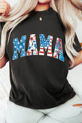 Black MAMA Patriotic Floral Flag Inspired Graphic Tee