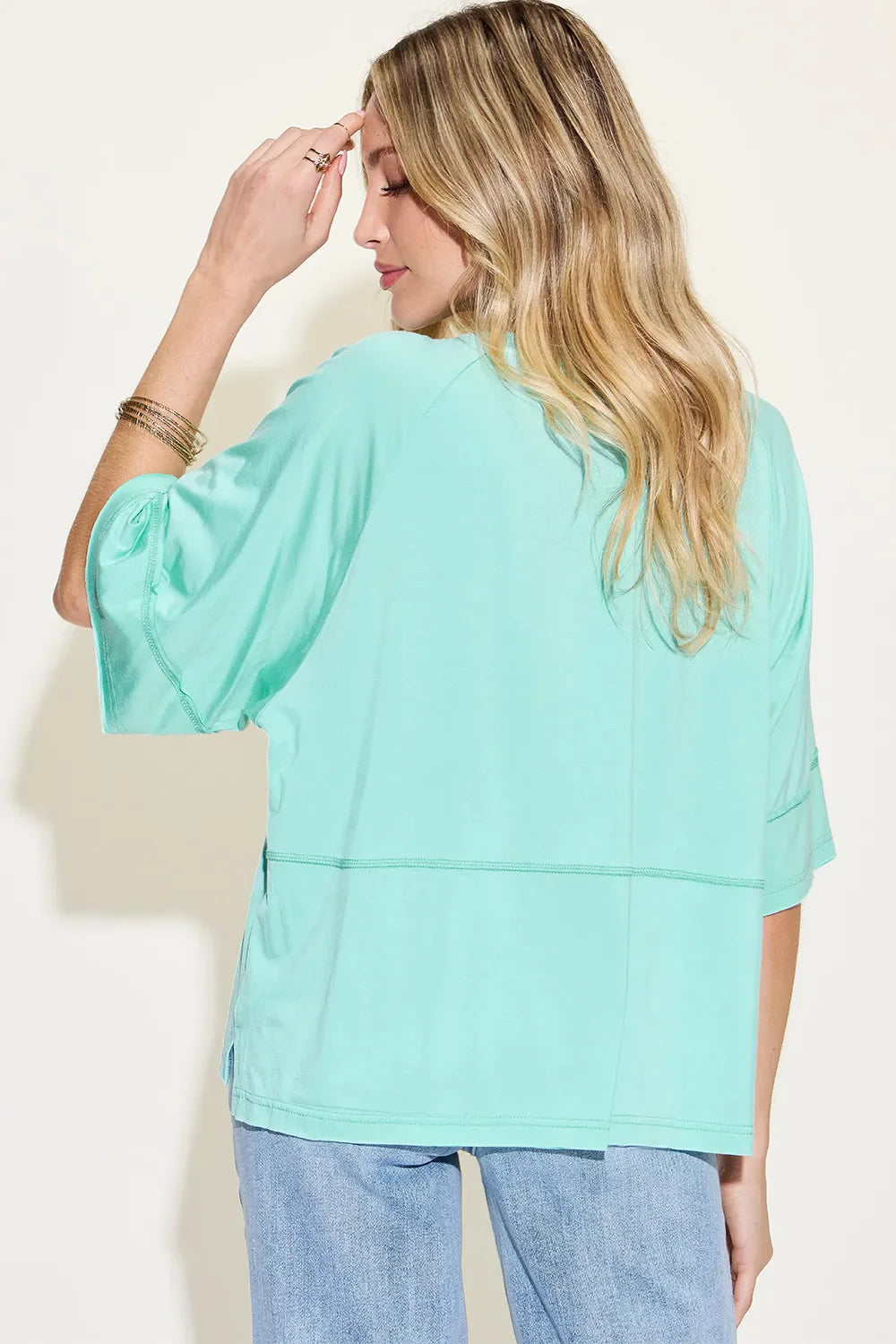 Full Size Bamboo Round Neck Exposed Seam T-Shirt Plus Size