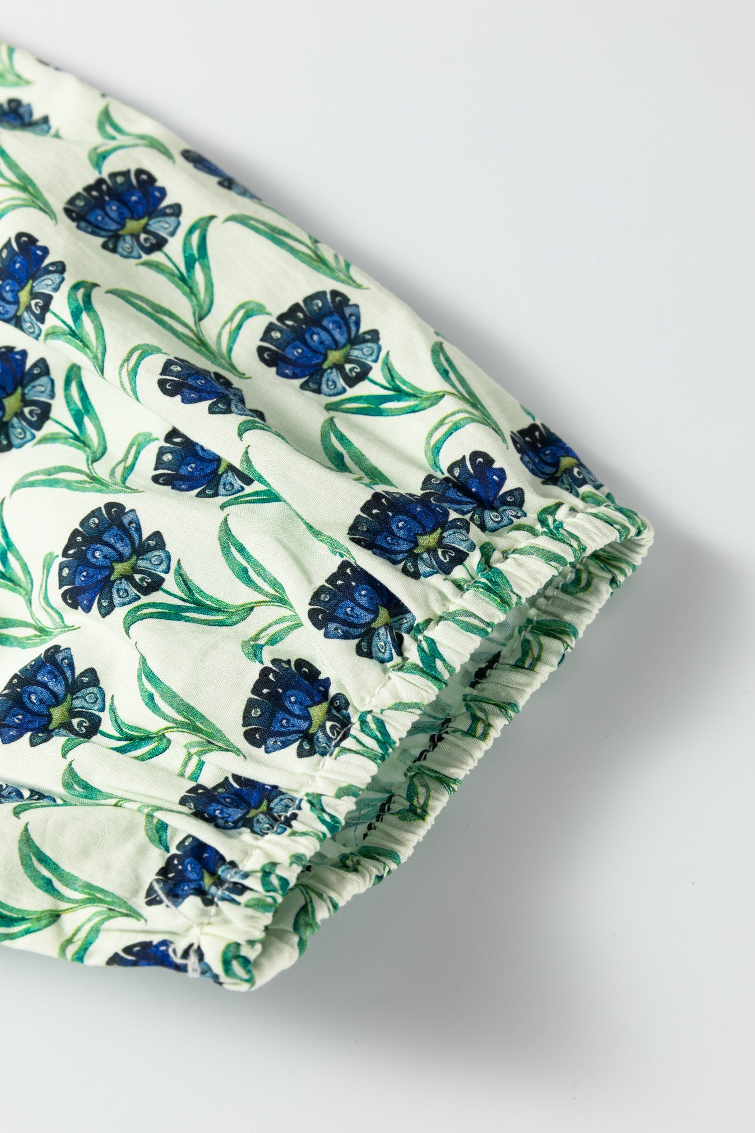 Green Floral Print Lace Detail Ruffle Trim Long Sleeve Blouse
