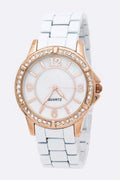 Bracelet Watch with Crystal Bezel and Enamel Detail – Stylish Fashion Accessory
