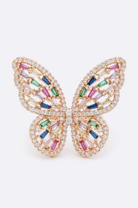 Adjustable CZ Butterfly Fashion Ring – Stylish Statement Jewelry