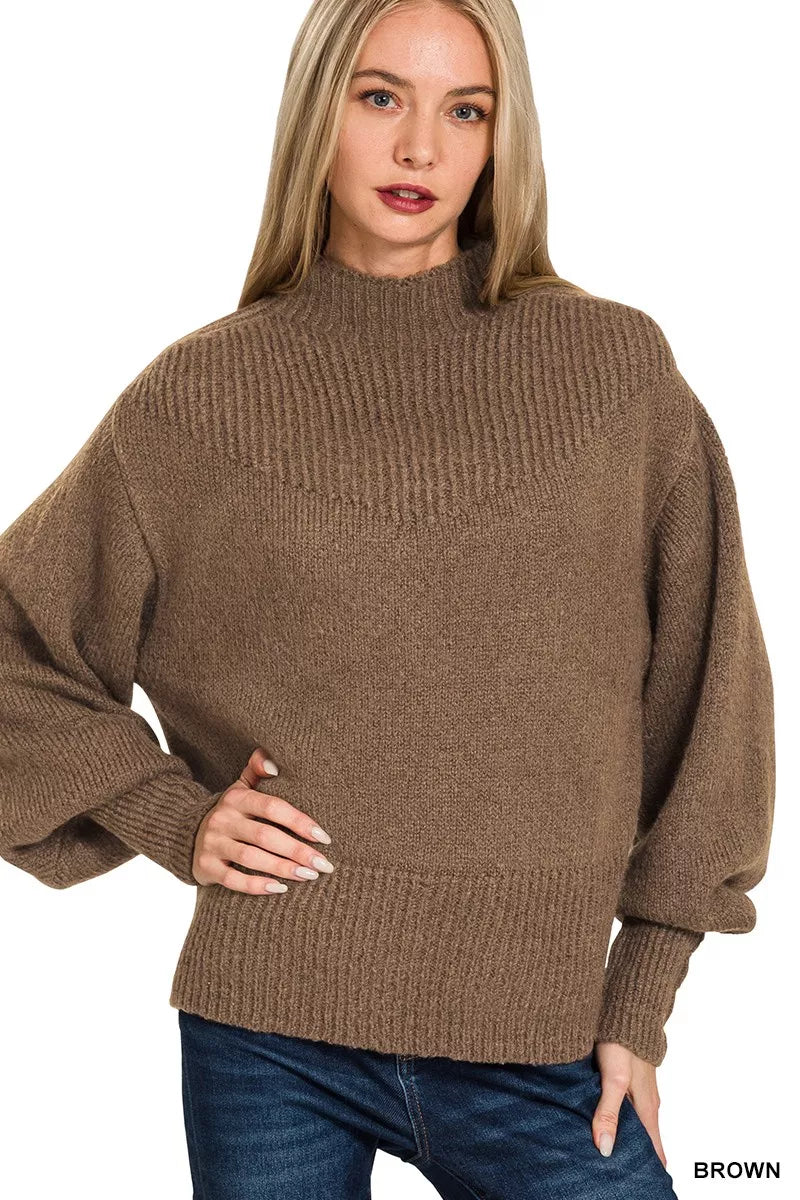 I am a Fashion Junky Balloon Sleeve Mock Neck Sweater