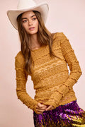 Ruffles Detail Mardi Gras Color Flower Lace Top