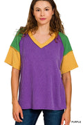 Mardi Gras Raised Rib Color Block Top