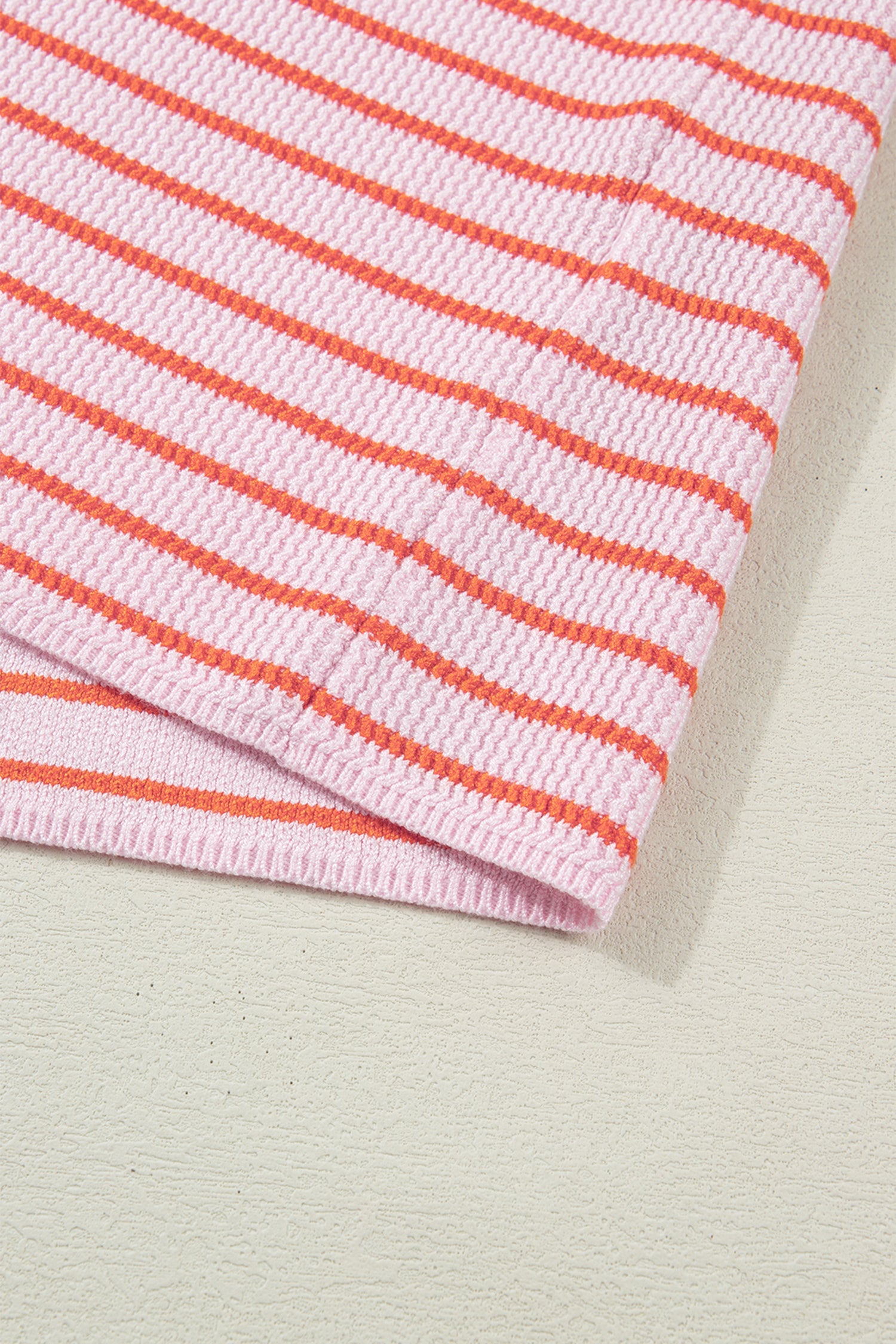 Pink Stripe Textured Knit Sleeveless Casual Sweater Top