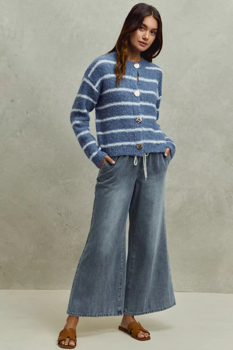Mid Rise Elastic Waist Flare Denim Jeans