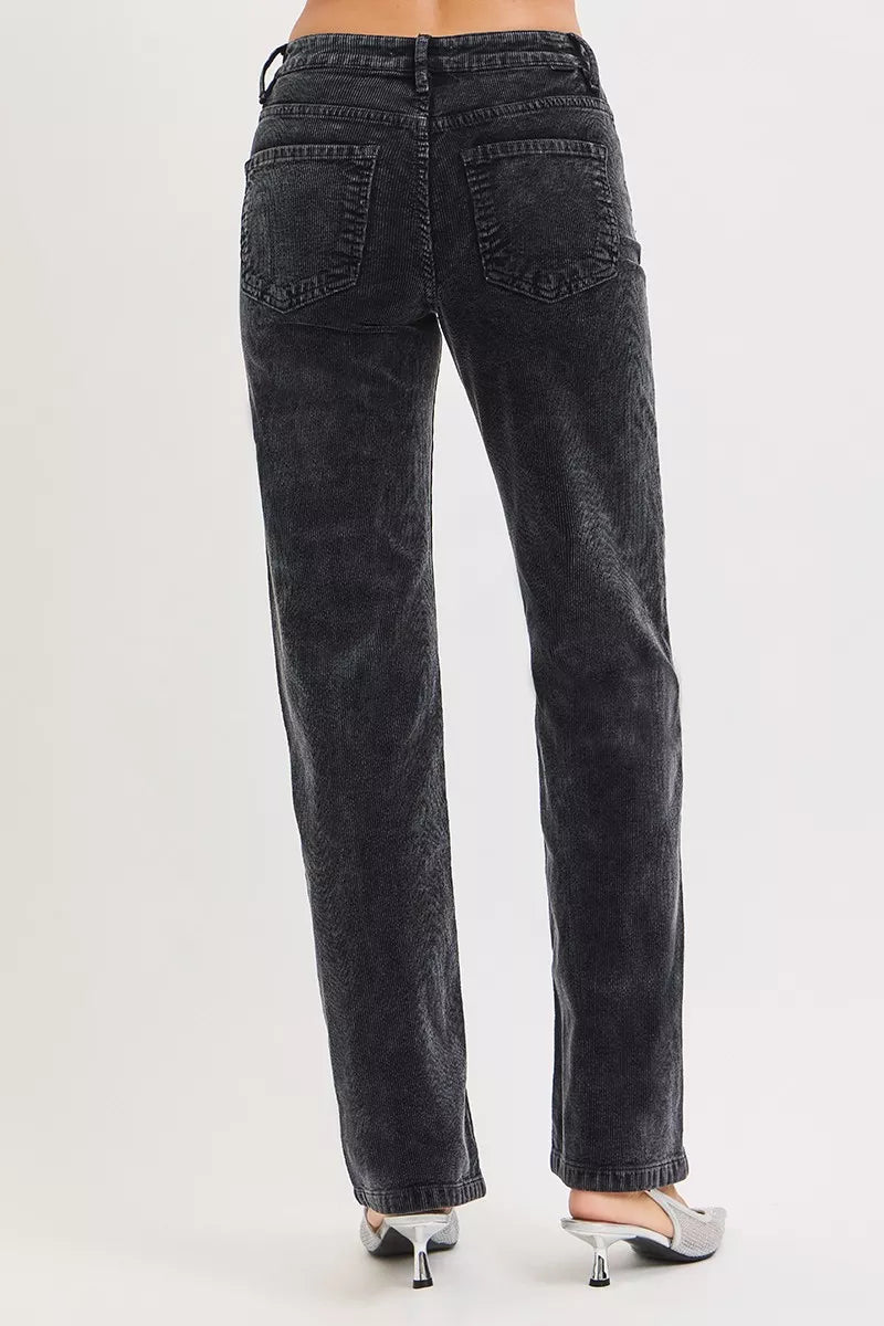 Tummy Control Mid Rise Straight Leg Corduroy Pants