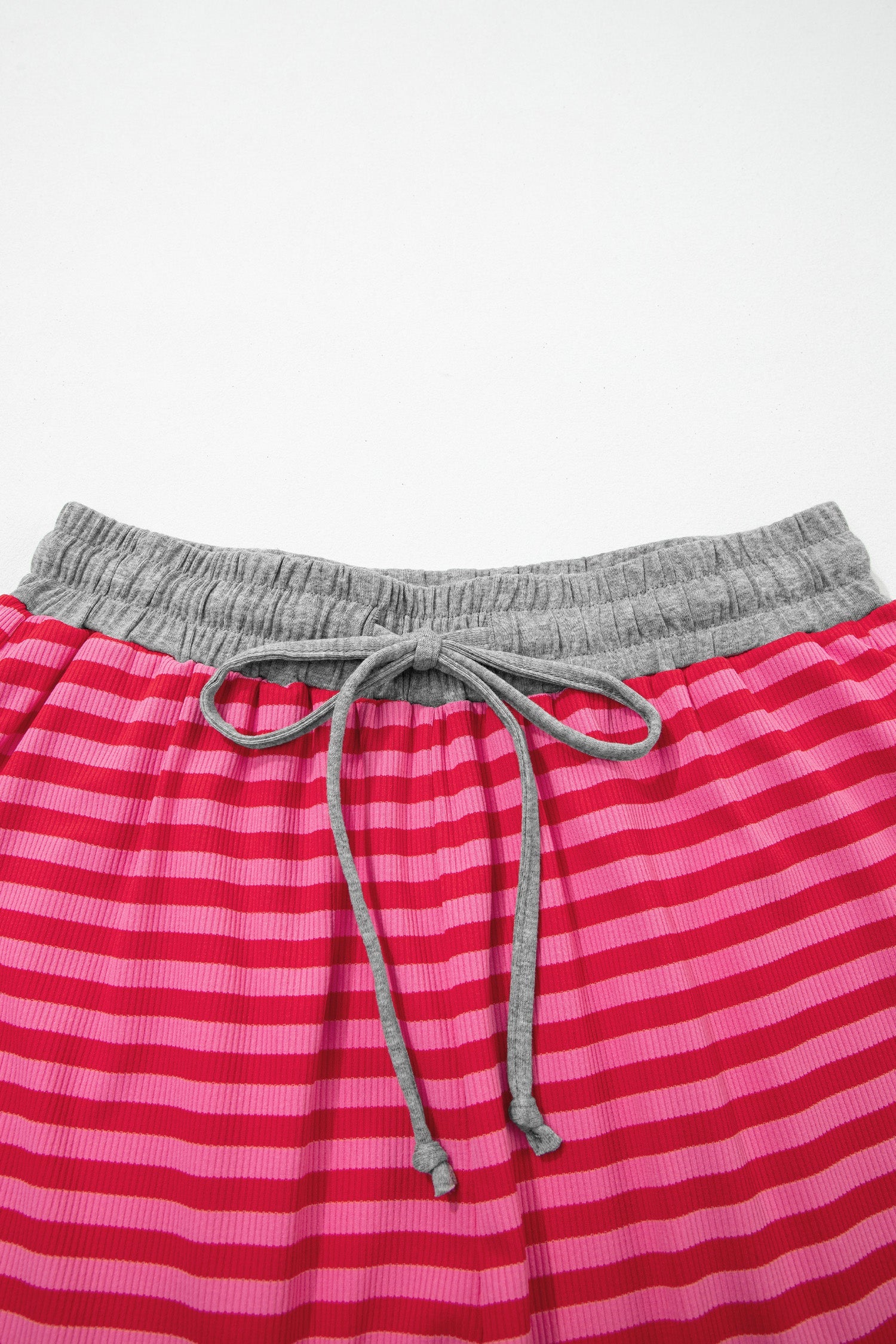 Rose Stripe Contrast Elastic Waist Casual Ribbed Shorts